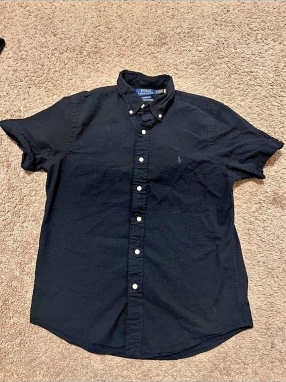 Polo Ralph Lauren Classic Fit Seersucker Short-Sleeve Shirt Black Small